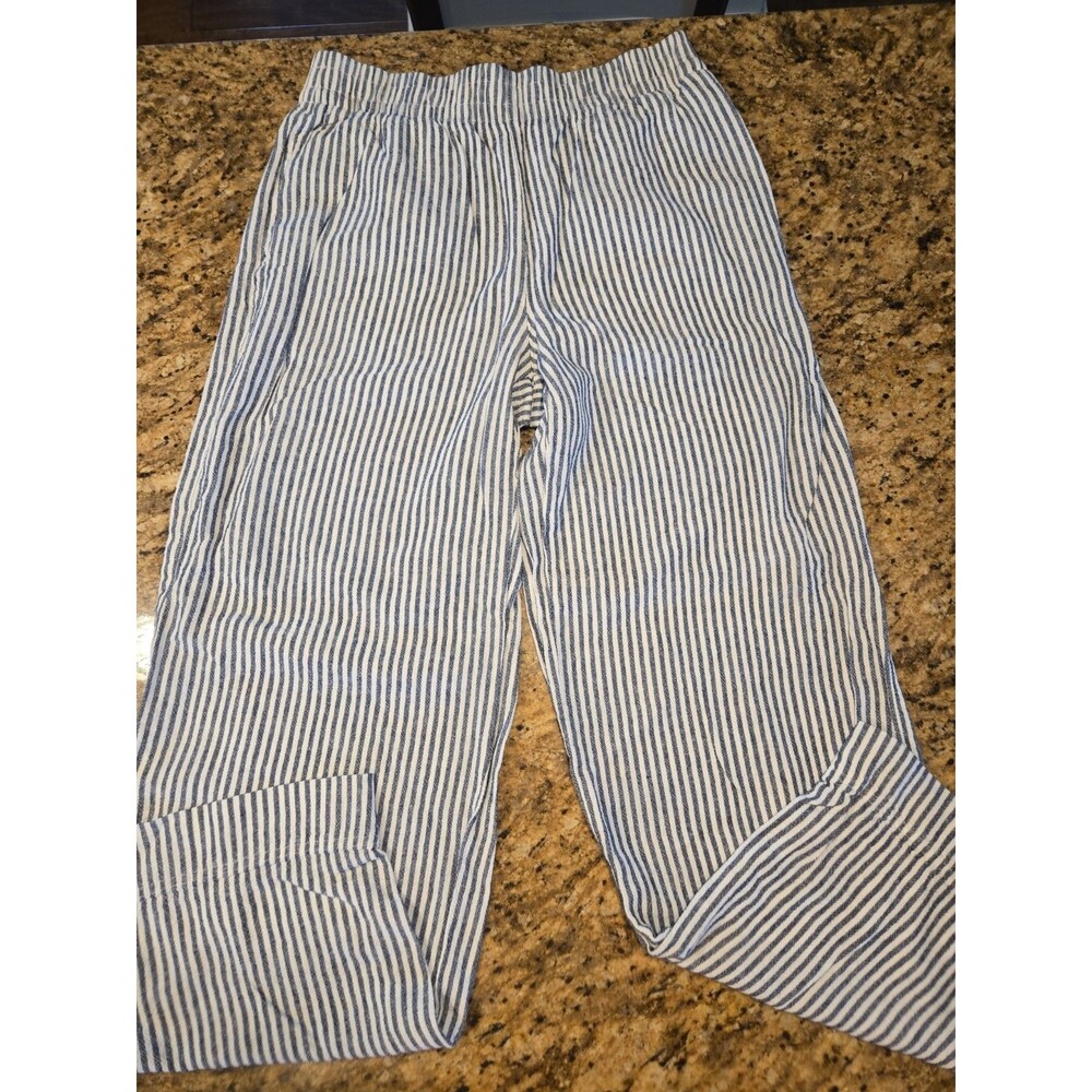 Old Navy Womens Linen Blend High Rise Wide Leg Pants Blue White Medium Tall